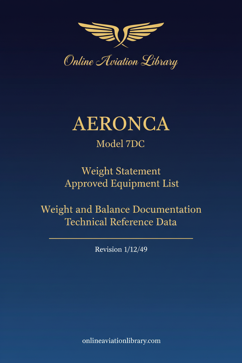 Aeronca 7DC Weight Statement Standard Cover Page