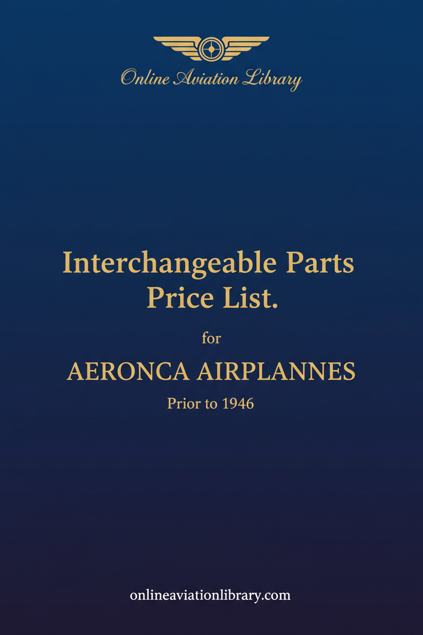 Aeronca Interchangeable Parts Price List - Standard Cover Page