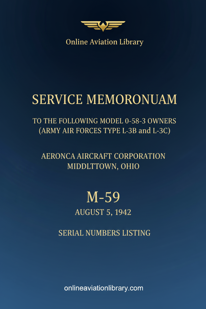 Aeronca L-3 Service Memorandum Standard Cover Page