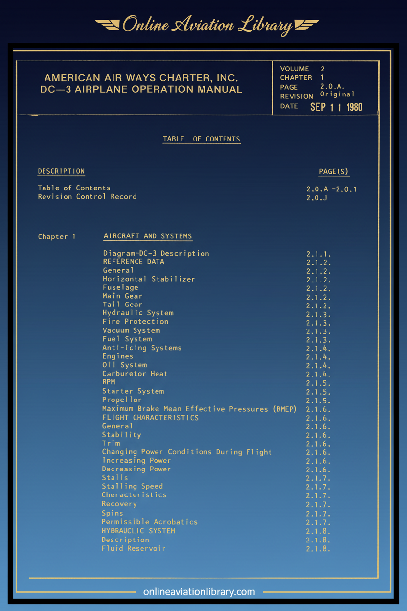 American Air Ways Charter DC-3 Airplane Operation Manual Cover Page