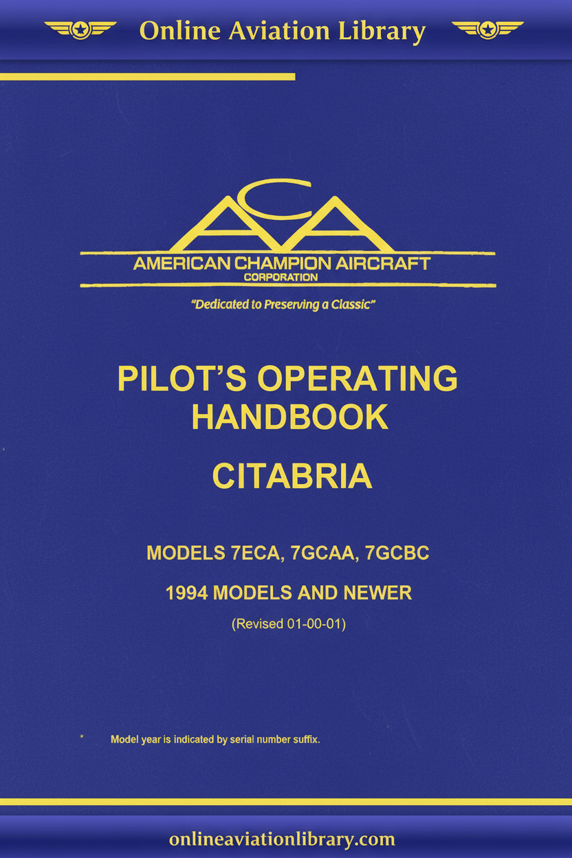 American Champion Citabria Pilot's Operating Handbook 1994+ Cover - Blue Background