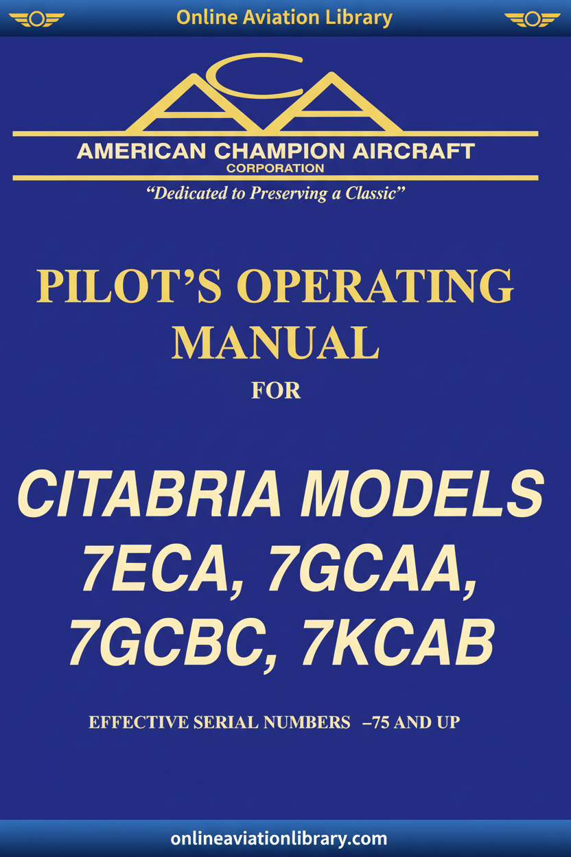 American Champion Citabria Pilot's Operating Manual Cover - Blue Background