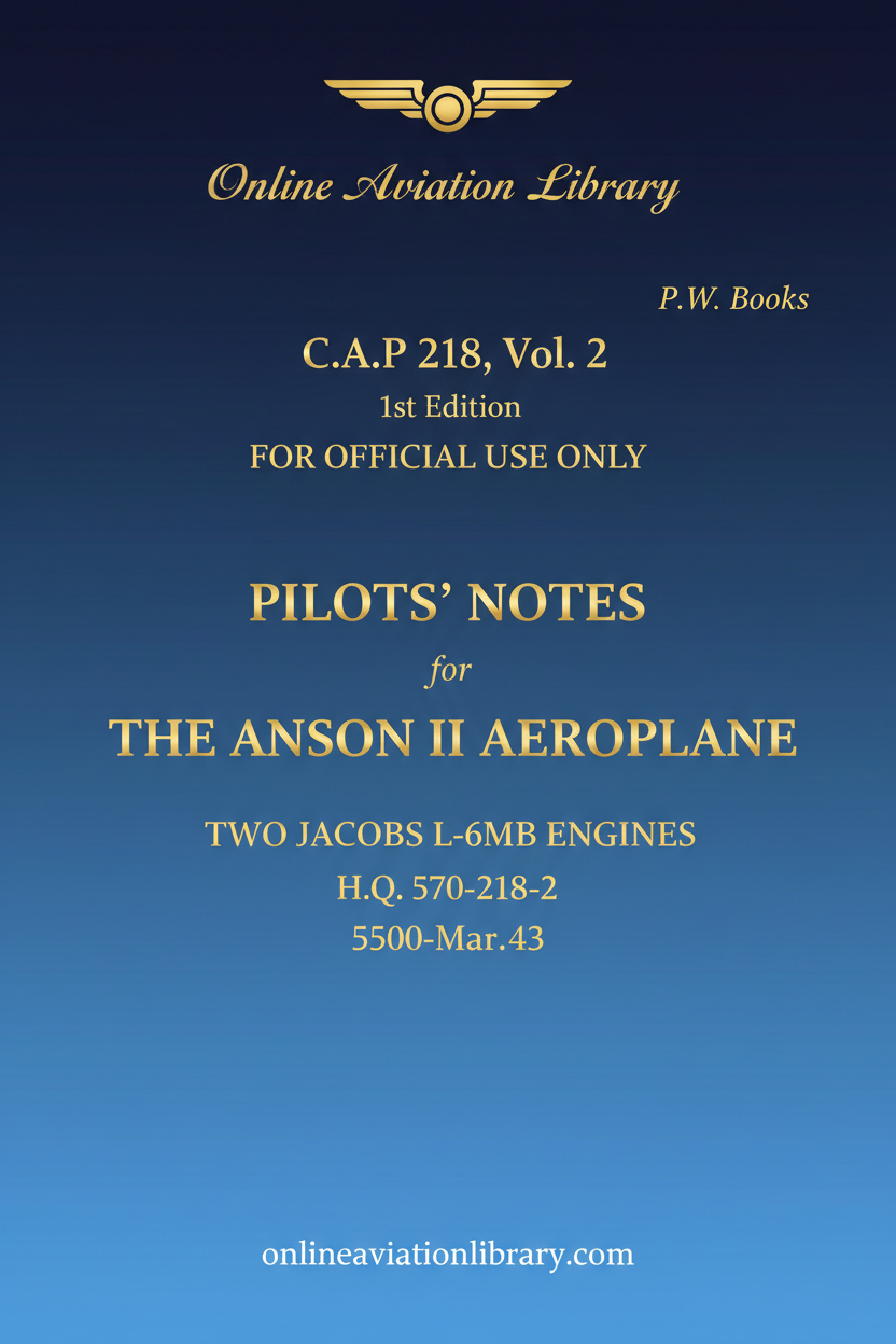 Anson II RCAF Pilot's Notes Standard Cover Page - Text Only