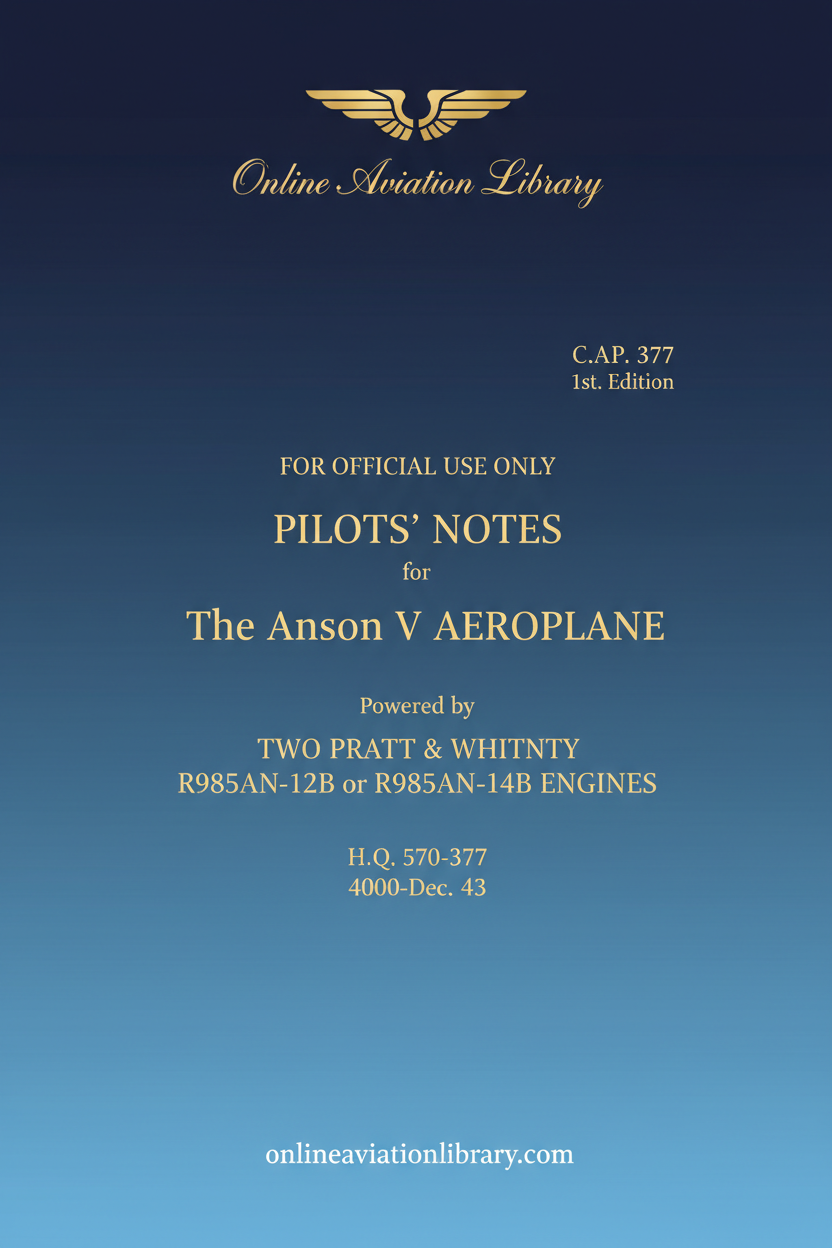Anson V RCAF Pilot's Notes Standard Cover Page - Text Only