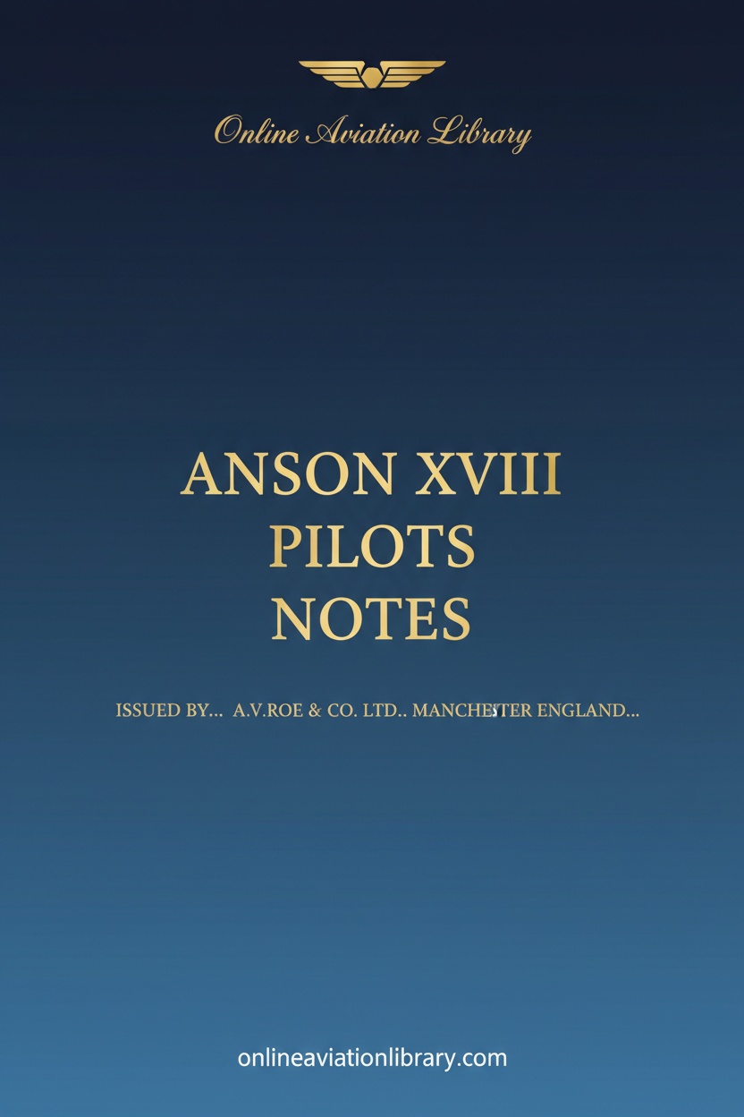 Anson XVIII Pilot's Notes Standard Cover Page - Text Only