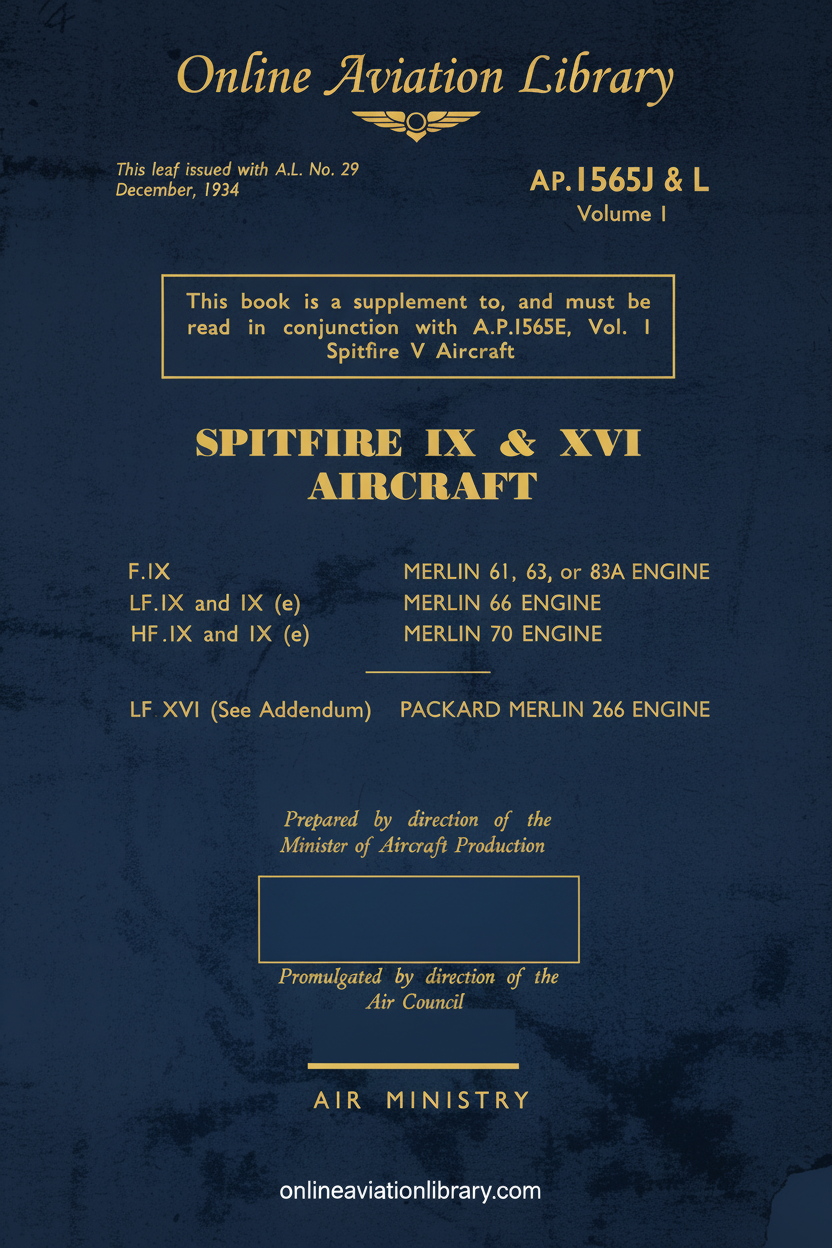 AP 1565J&L Vol I Spitfire IX & XVI Cover Page