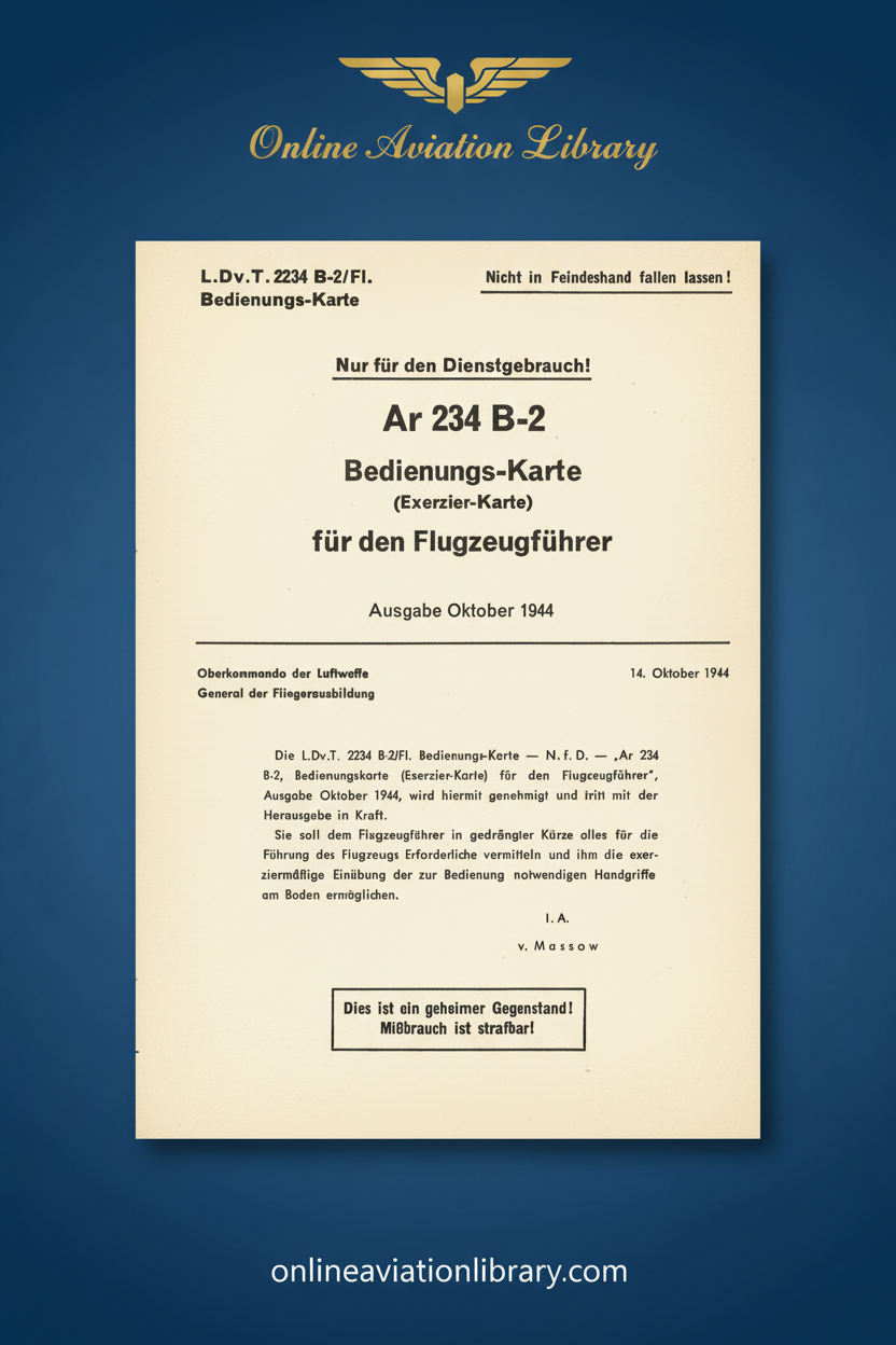 Arado 234 B-2 Bedienungs-Karte Standard Cover Page
