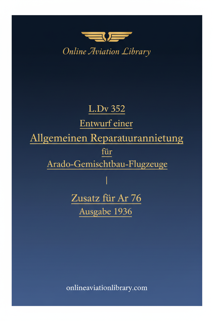 Arado Ar 76 Repair Manual Supplement Standard Cover Page