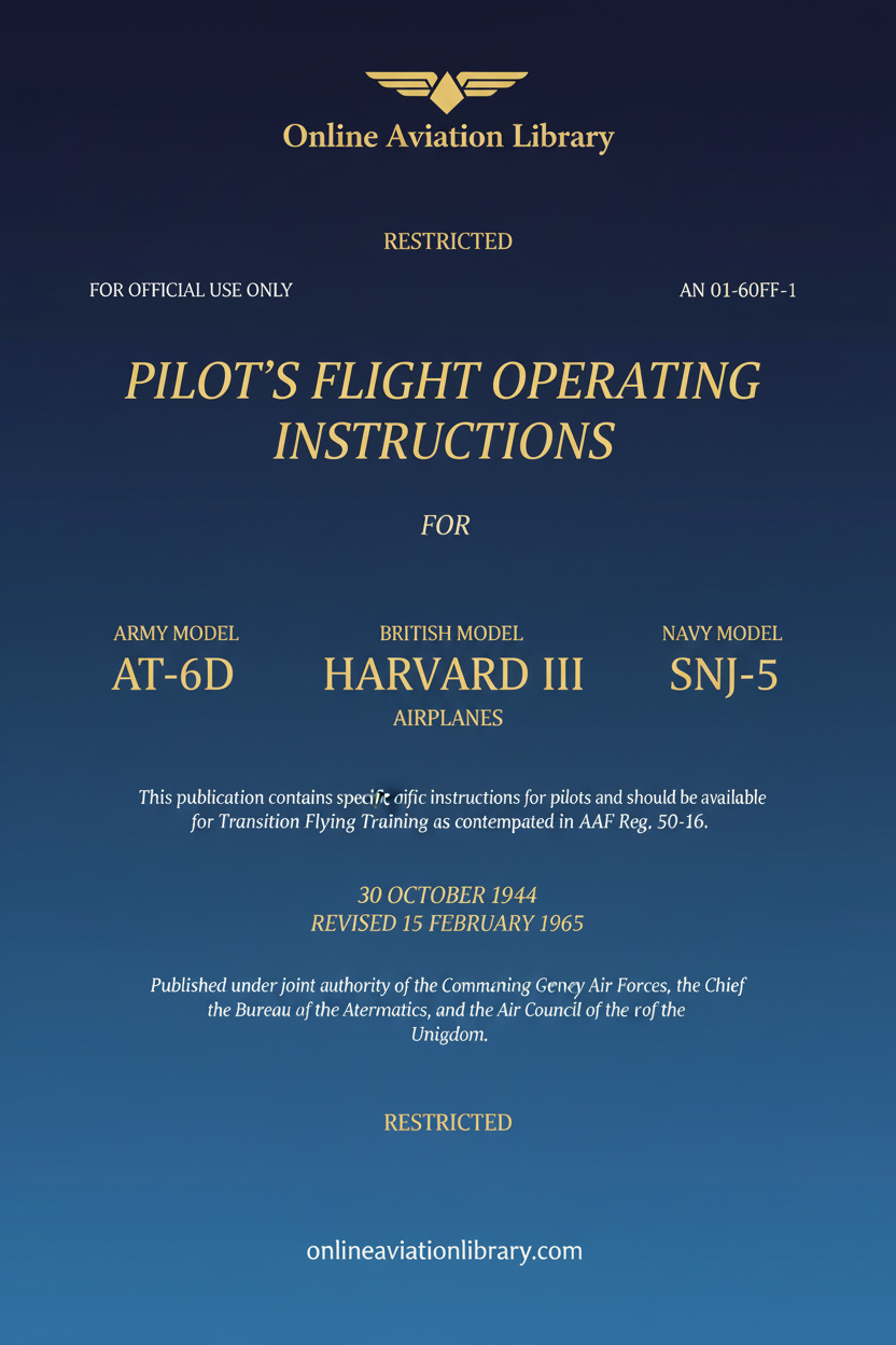 AT-6D Harvard III SNJ-5 Pilot's Flight Operating Instructions Standard Cover Page