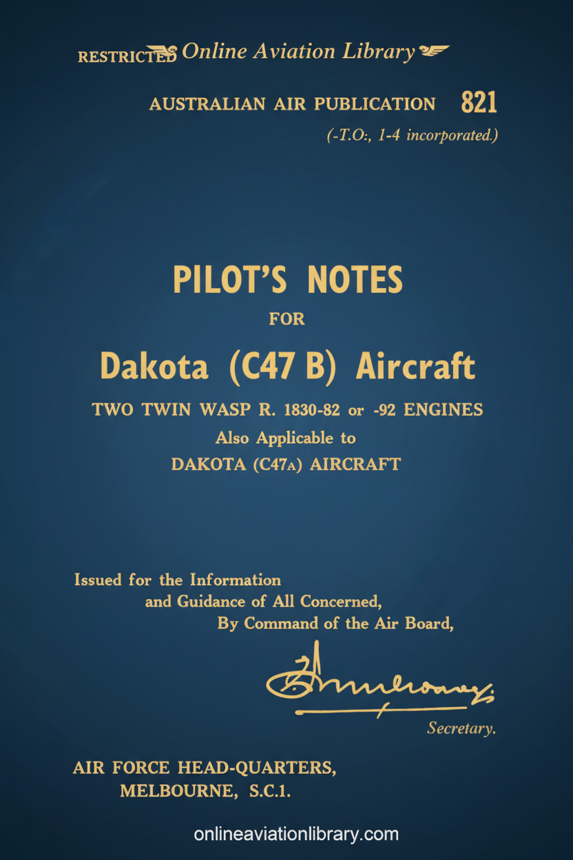 Australian Air Force Dakota (C47B) Pilot's Notes Cover Page
