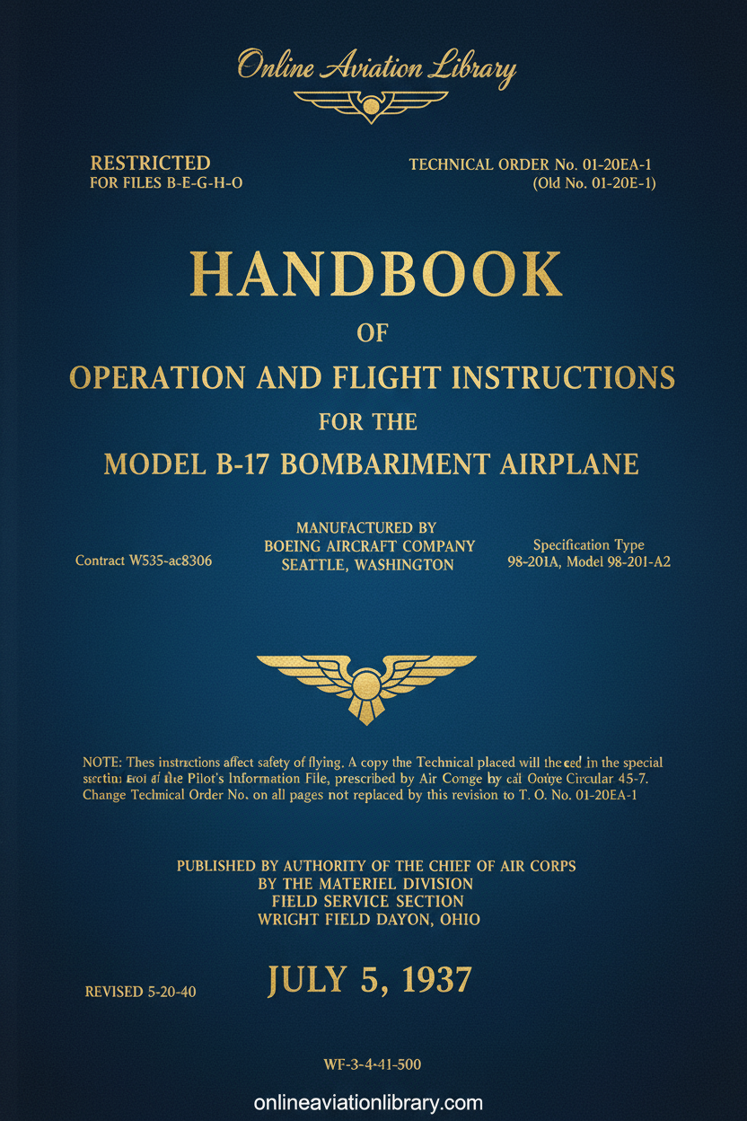 B-17 Operation and Flight Instructions Handbook Cover Page