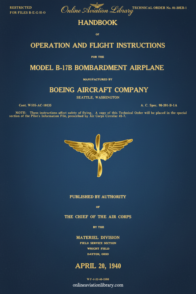 B-17B Operation and Flight Instructions Handbook Cover Page