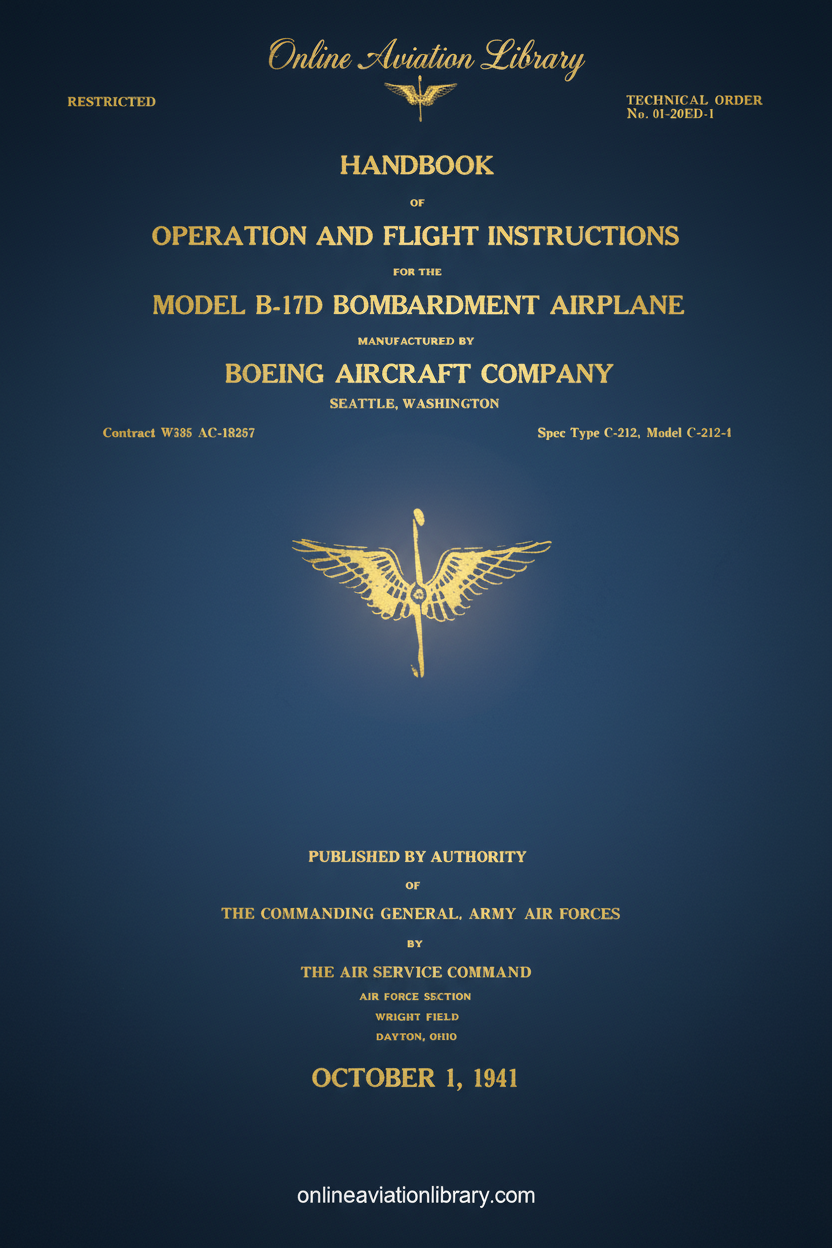 B-17D Operation and Flight Instructions Handbook Cover Page