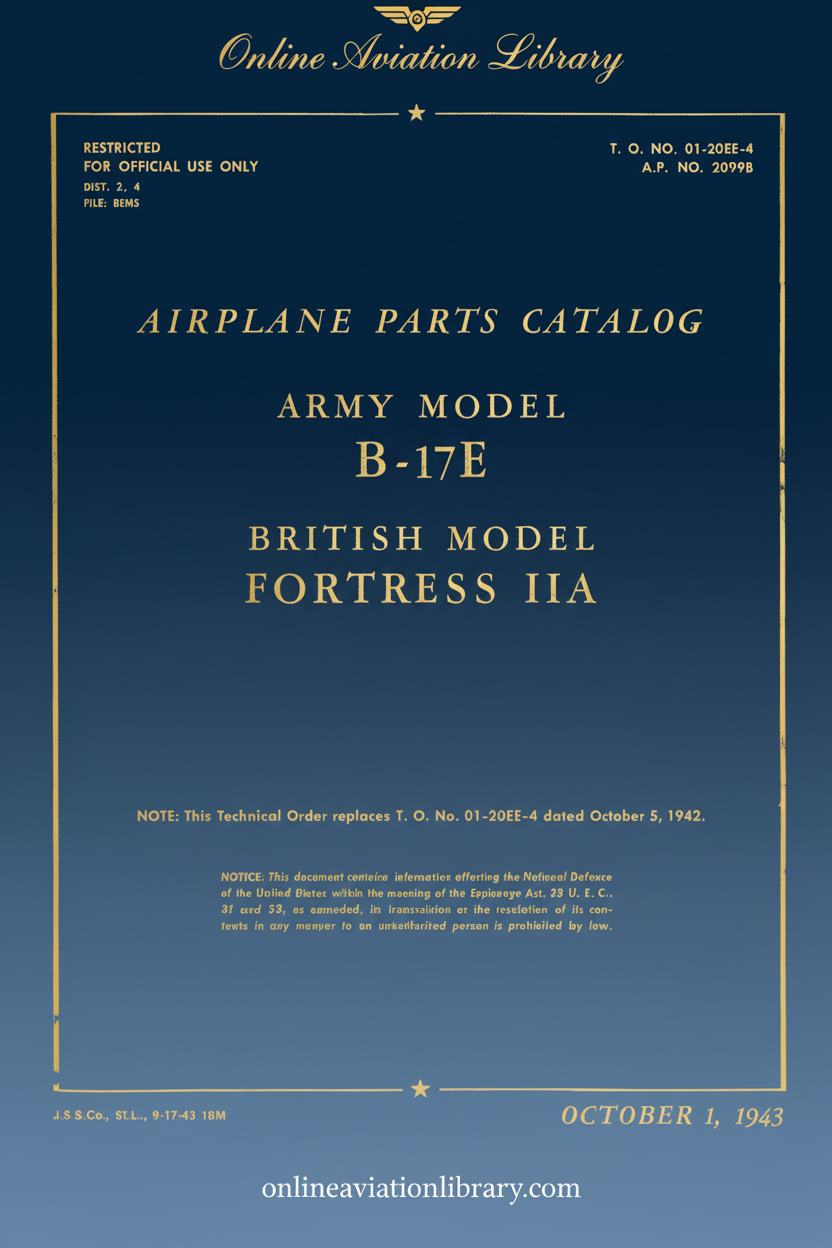 B-17E Fortress IIA Parts Catalog Cover Page