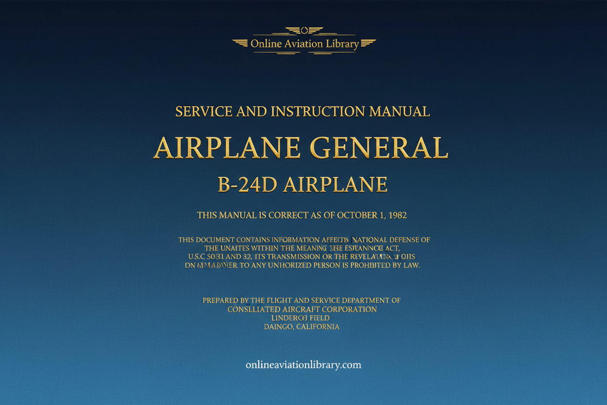 B-24D Airplane General Service and Instruction Manual Cover Page