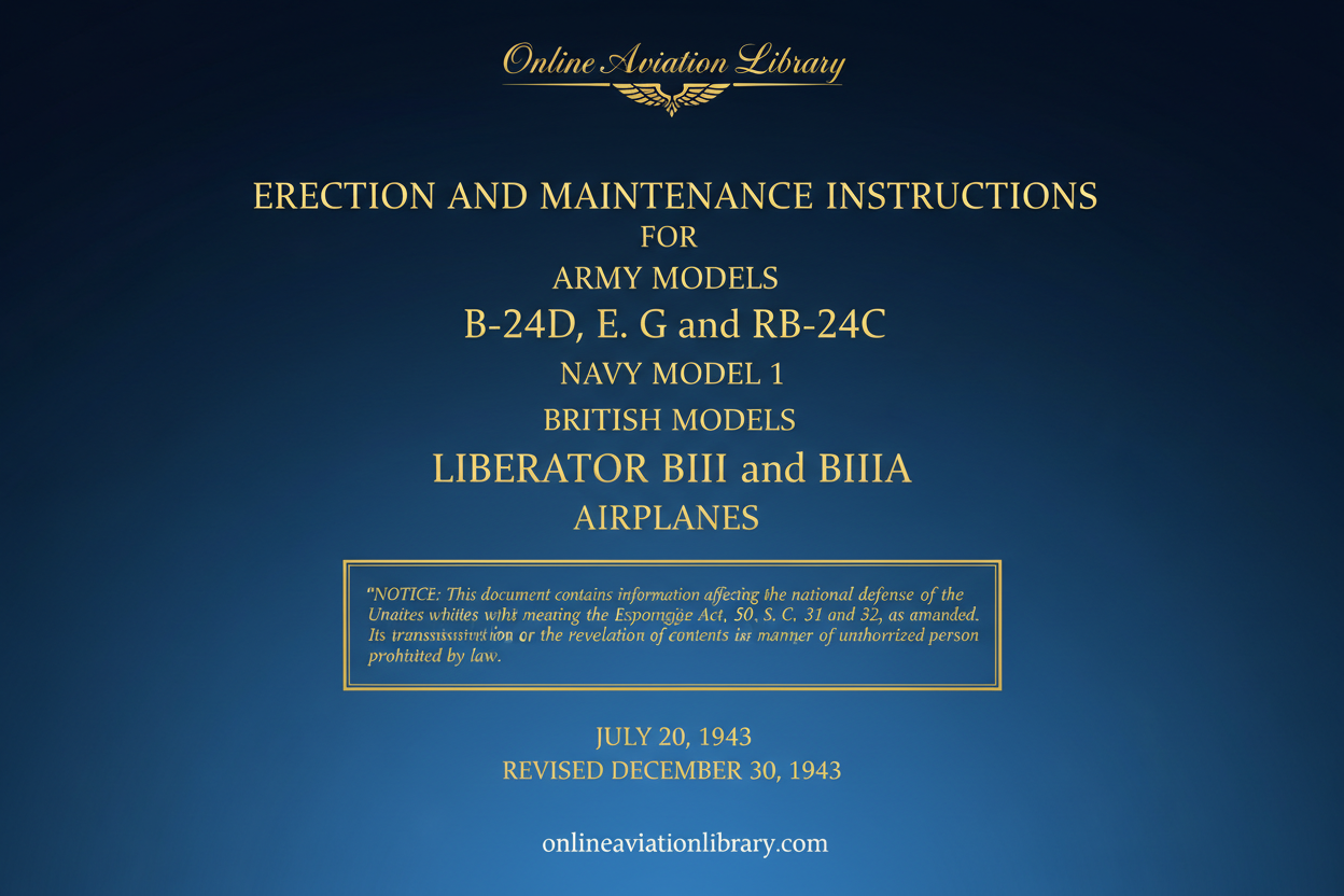 B-24D, E, G and RB-24C Erection and Maintenance Instructions Cover Page