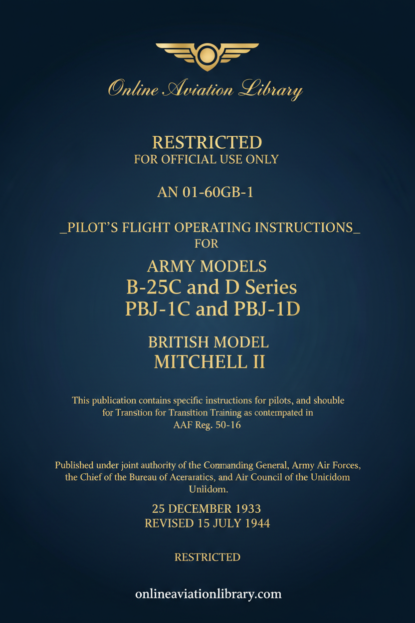B-25C/D PBJ-1C/1D Mitchell II Flight Operating Instructions Standard Cover Page