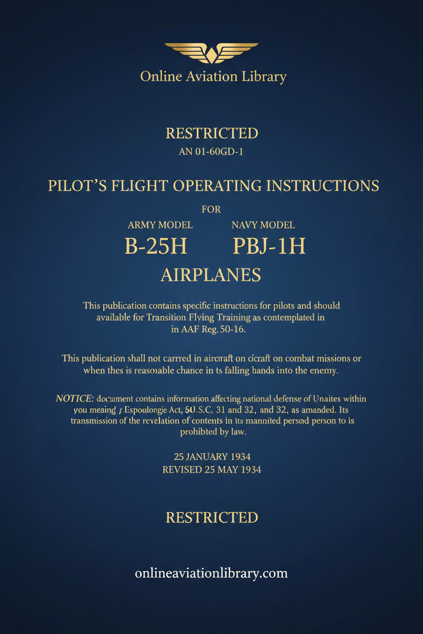 B-25H PBJ-1H Flight Operating Instructions Standard Cover Page