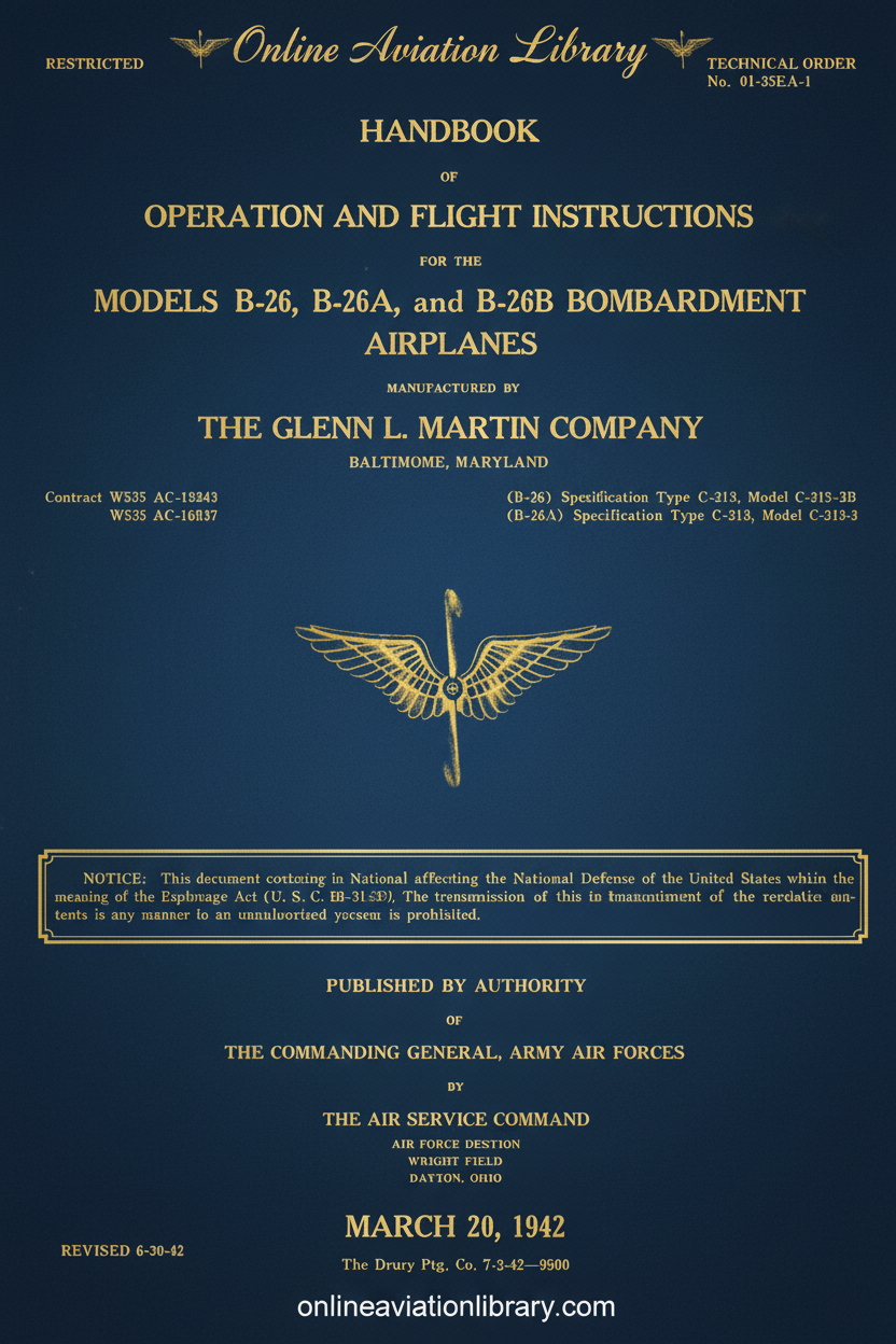 B-26 B-26A B-26B Handbook Cover Page