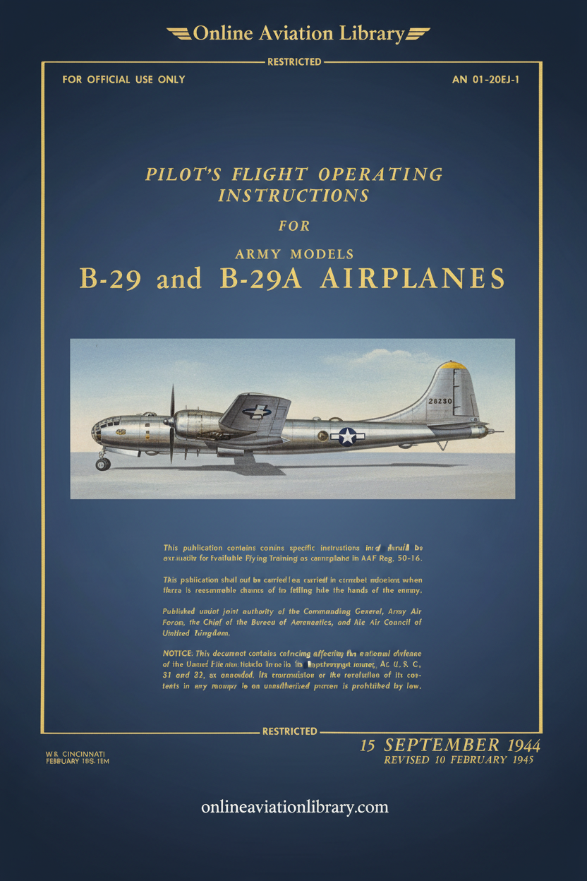 B-29 and B-29A Pilot's Flight Operating Instructions Cover Page - Redesigned