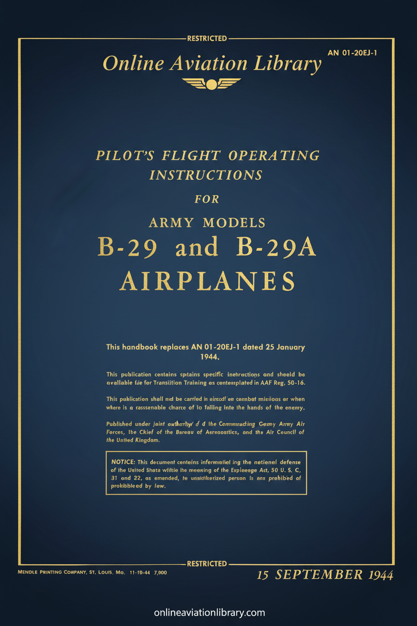 B-29 and B-29A Pilot's Flight Operating Instructions Cover Page - Redesigned