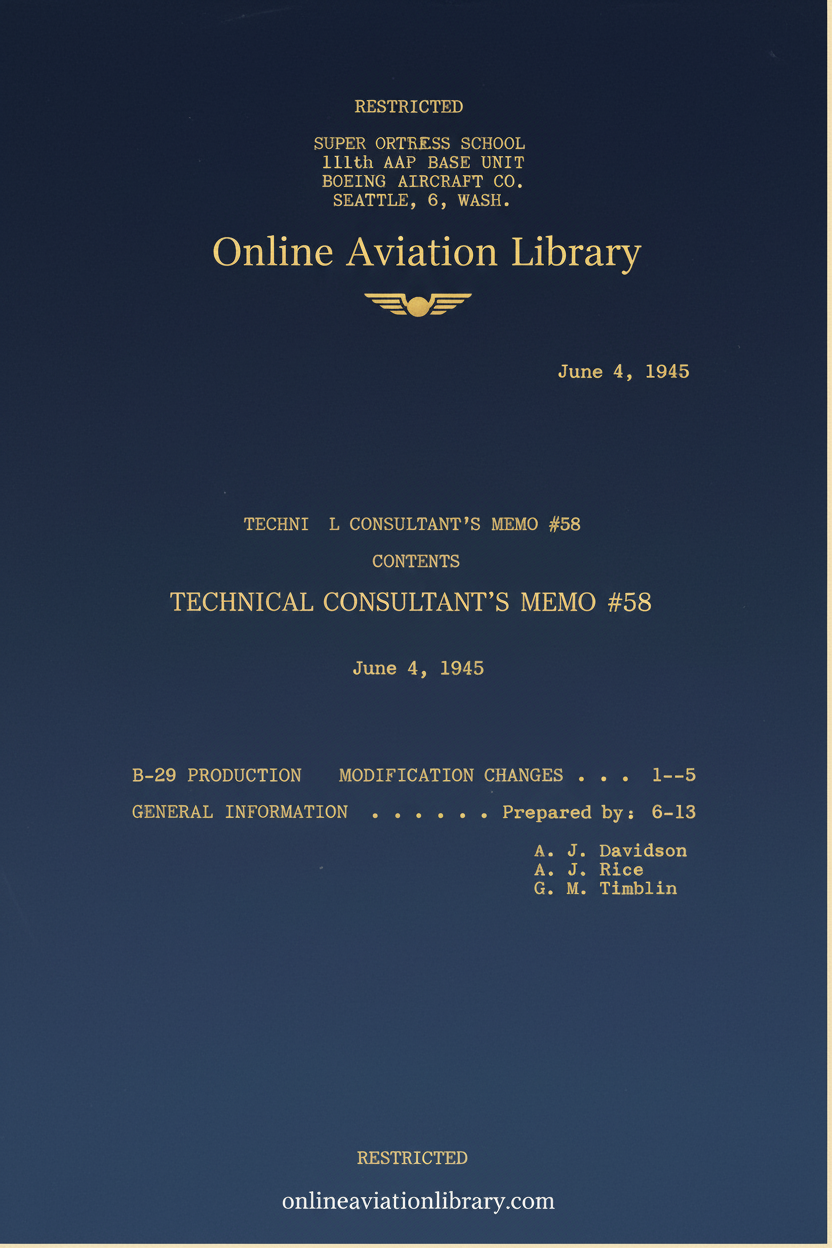 B-29 Technical Consultant's Memo #58 Cover Page - Redesigned