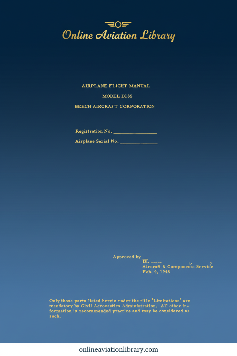 Beechcraft Model D18S Airplane Flight Manual Cover