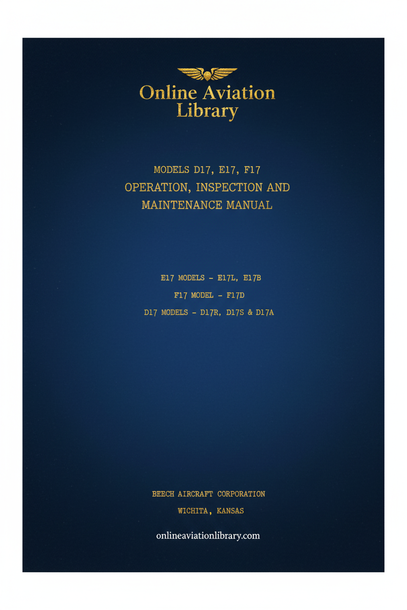 Beechcraft Models D17 E17 F17 Operation Inspection Maintenance Manual Cover Page