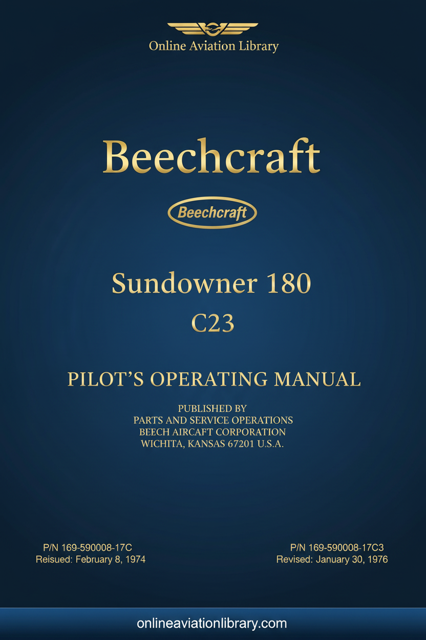 Beechcraft Sundowner 180 C23 Pilot's Operating Manual Standard Cover Page