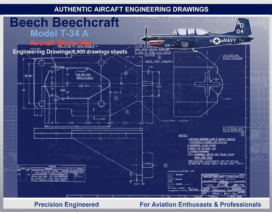 Beechcraft T-34 A Aircraft Blueprints Banner