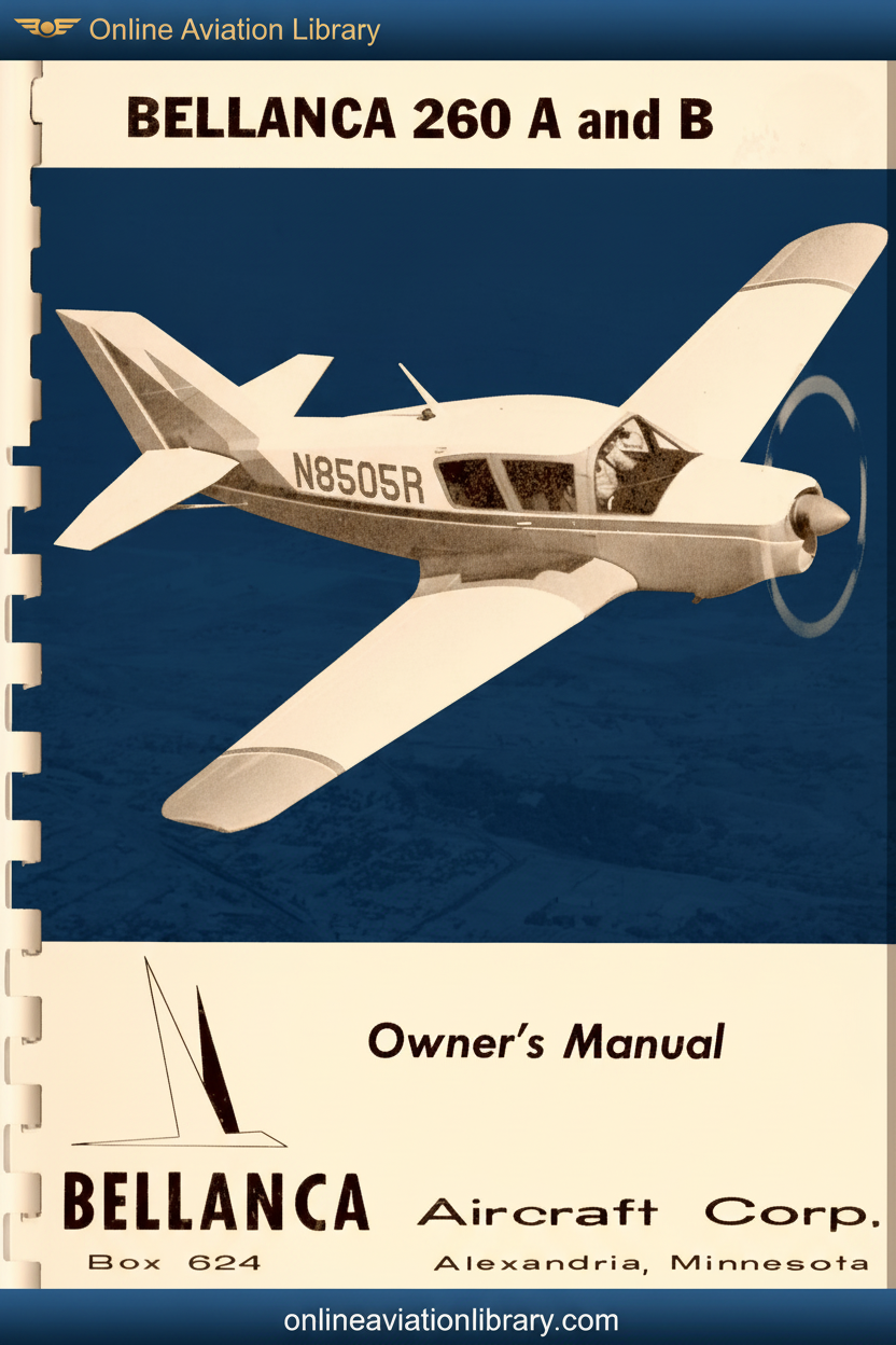 Bellanca 260 A and B Owner's Manual Standard Cover Page - Blue Background