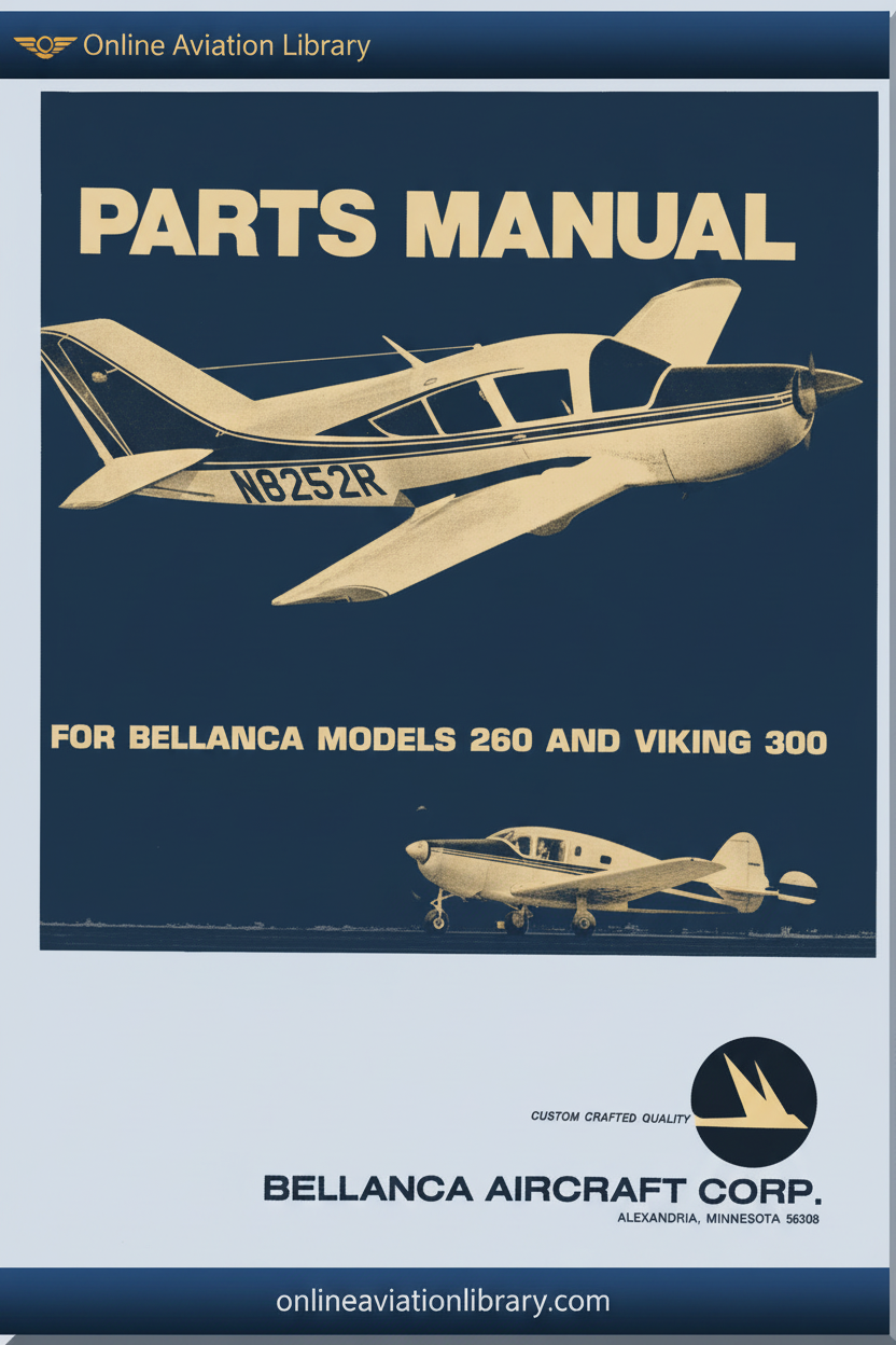 Bellanca 260 and Viking 300 Parts Manual Standard Cover Page - Blue Background