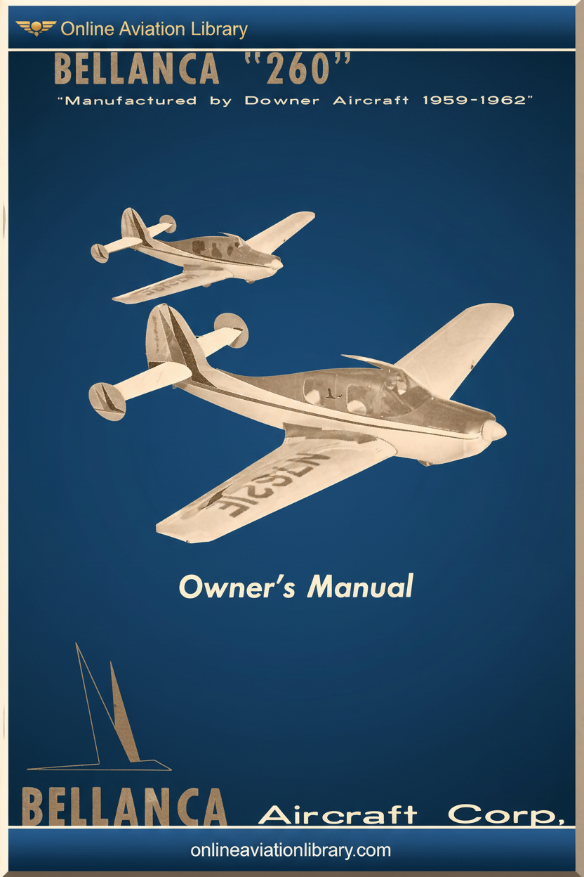 Bellanca 260 Owner's Manual Standard Cover Page - Blue Background