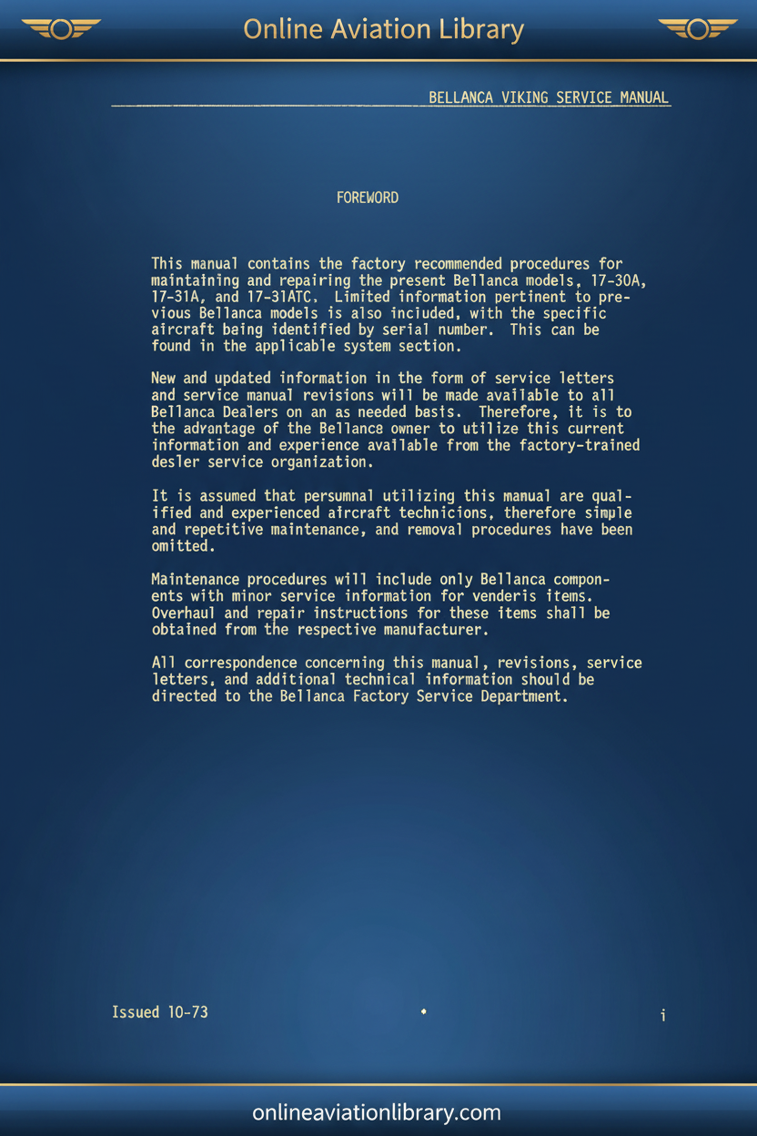 Bellanca Viking Service Manual Foreword Cover Page