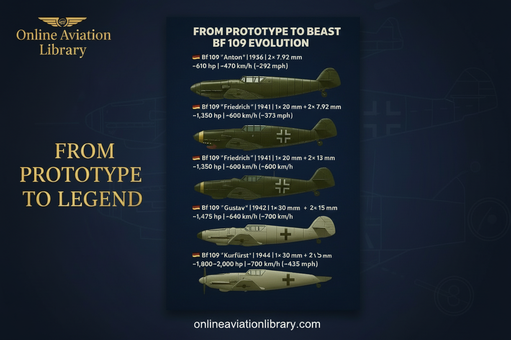Bf 109 Evolution - Blue Background Version