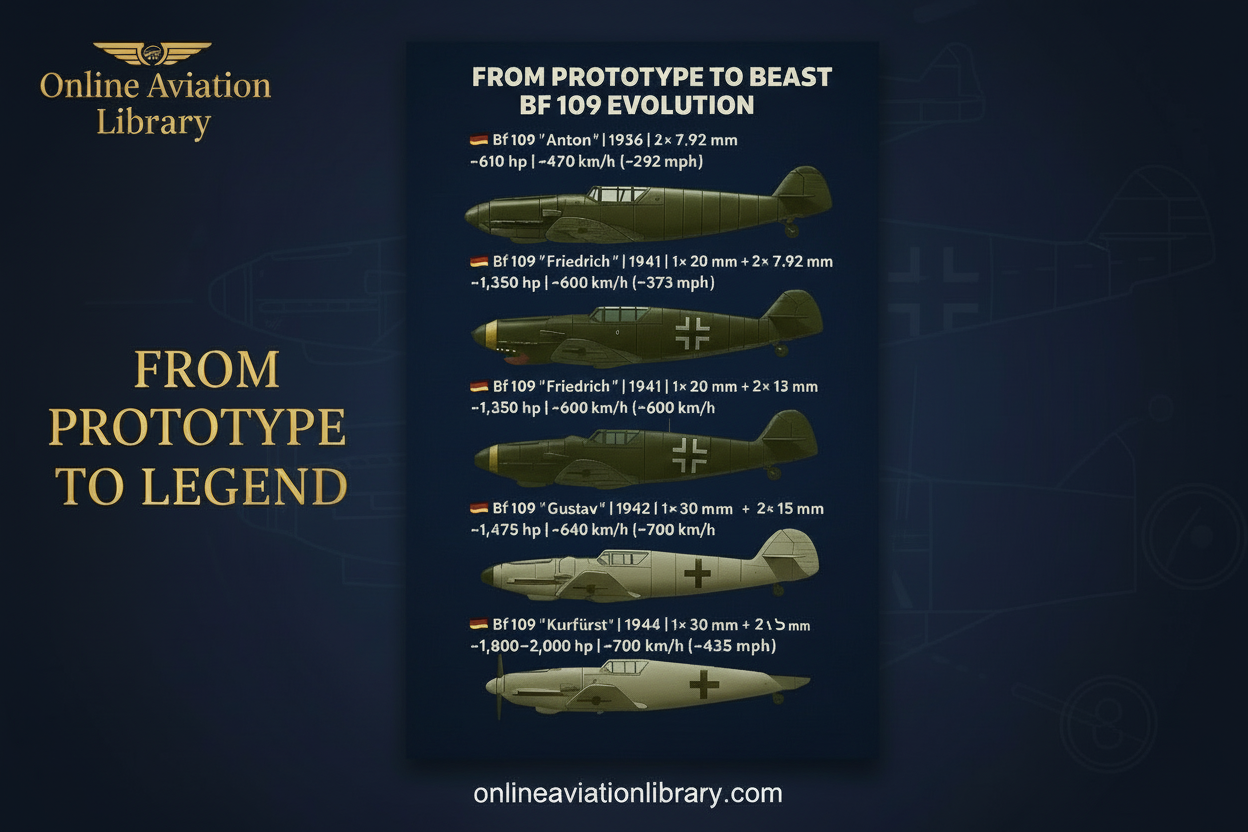 Bf 109 Evolution - Blue Background Version