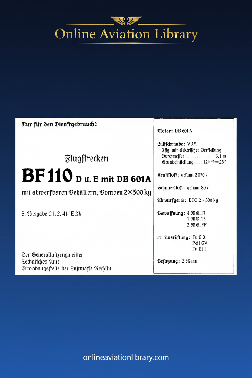 Bf 110 D and E Flight Routes Manual Cover Page