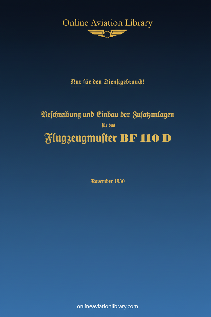 Bf 110 D Auxiliary Equipment Manual Cover Page