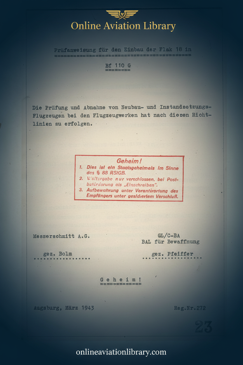 Bf 110 G Flak 18 Installation Test Instructions Cover Page