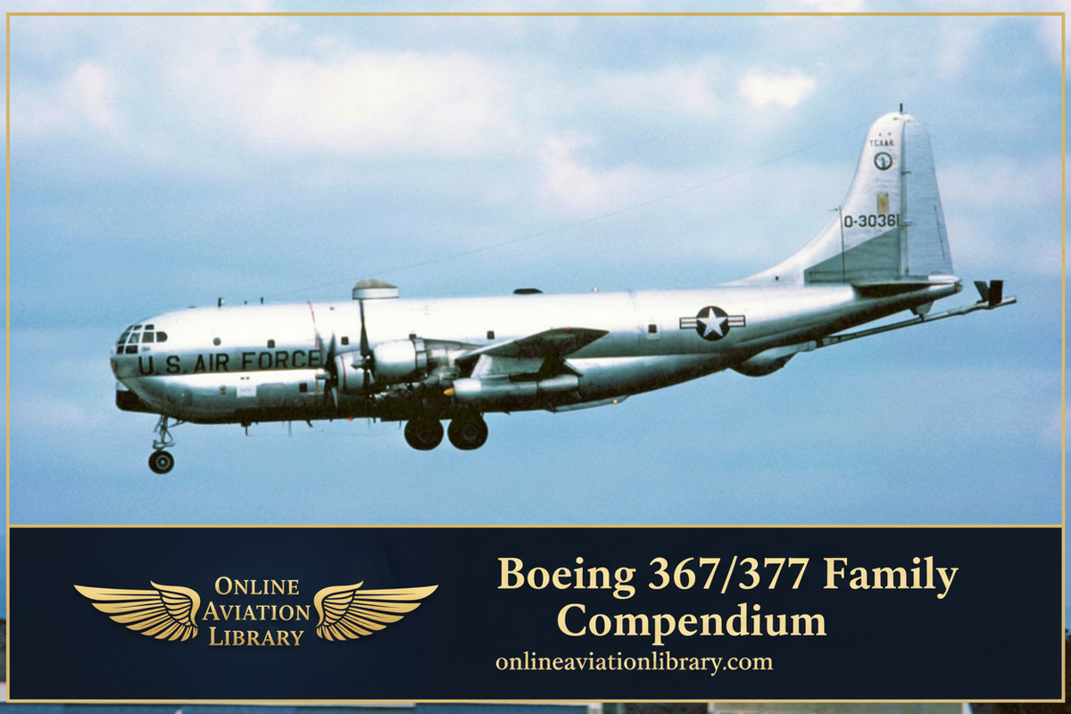 Boeing 367/377 compendium banner with gold frame, logo and simple text