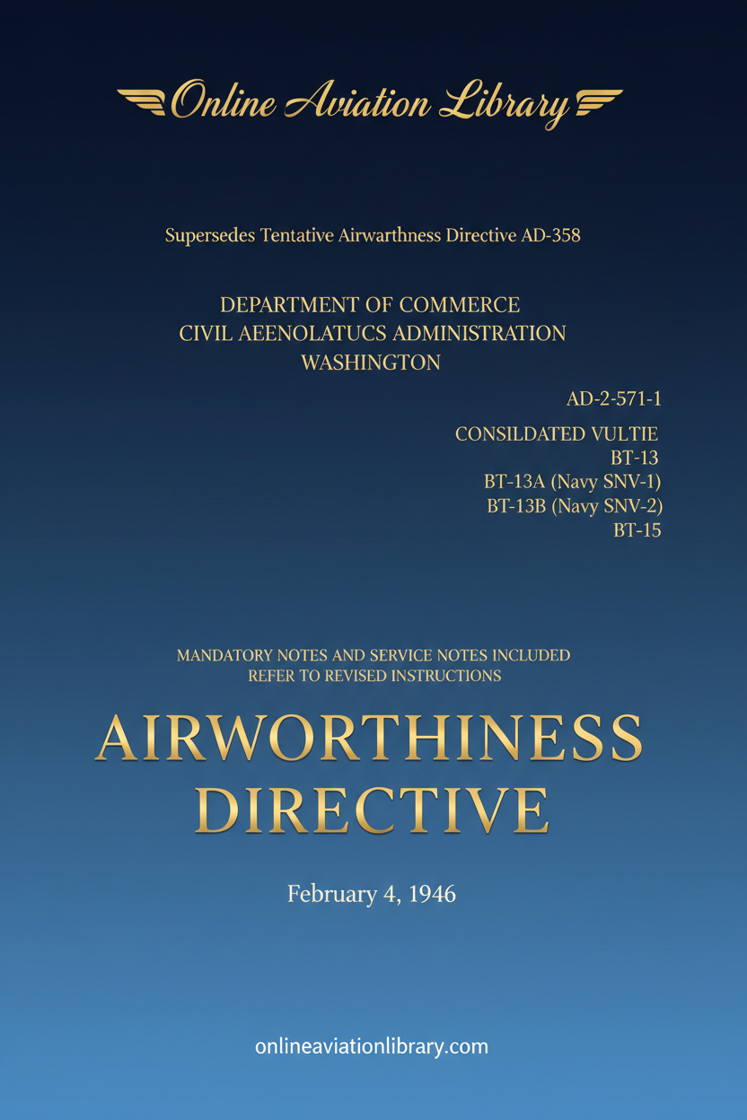 BT-13 Airworthiness Directive Cover Page