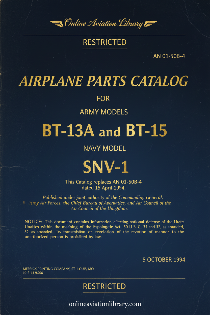 BT-13A BT-15 SNV-1 Parts Catalog Cover Page