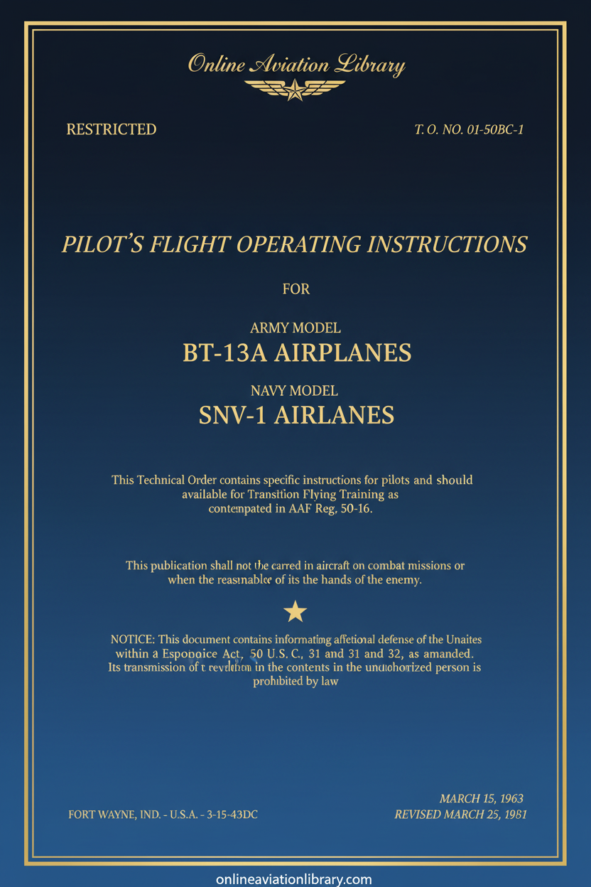 BT-13A SNV-1 Flight Operating Instructions Cover Page