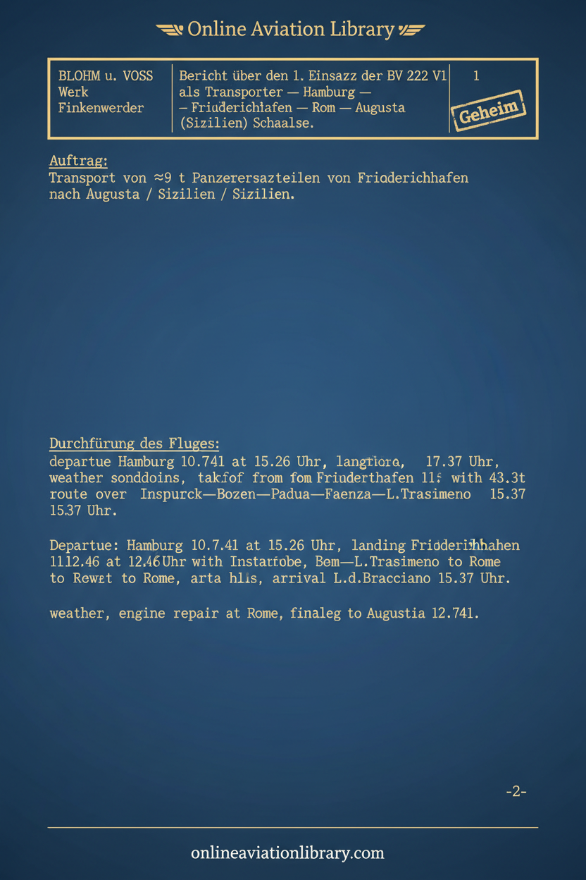 BV 222 V1 Erster Einsatz - Operational Report Cover Page