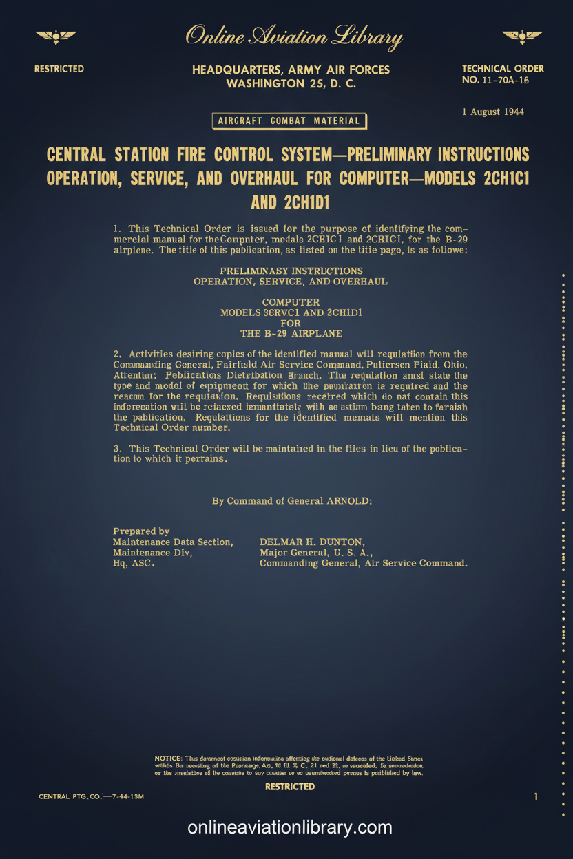 Central Station Fire Control System Technical Order Cover Page - Redesigned