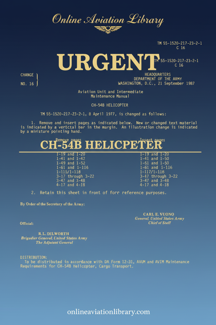 CH-54B Aviation Unit Maintenance Manual Change 16 Cover Page