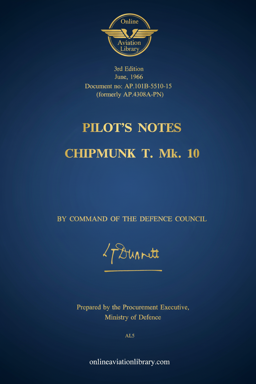 Chipmunk T. Mk. 10 Pilot's Notes 3rd Edition Standard Cover Page