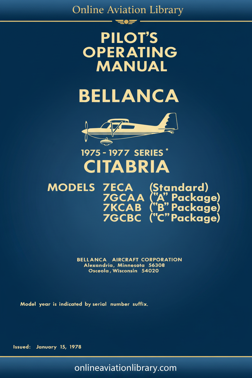 Citabria Pilot's Operating Manual Cover - Blue Background