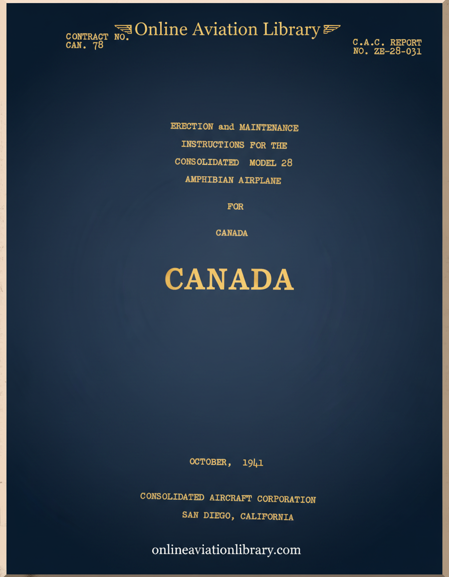 Consolidated Model 28 Amphibian Airplane Erection and Maintenance Instructions Cover Page