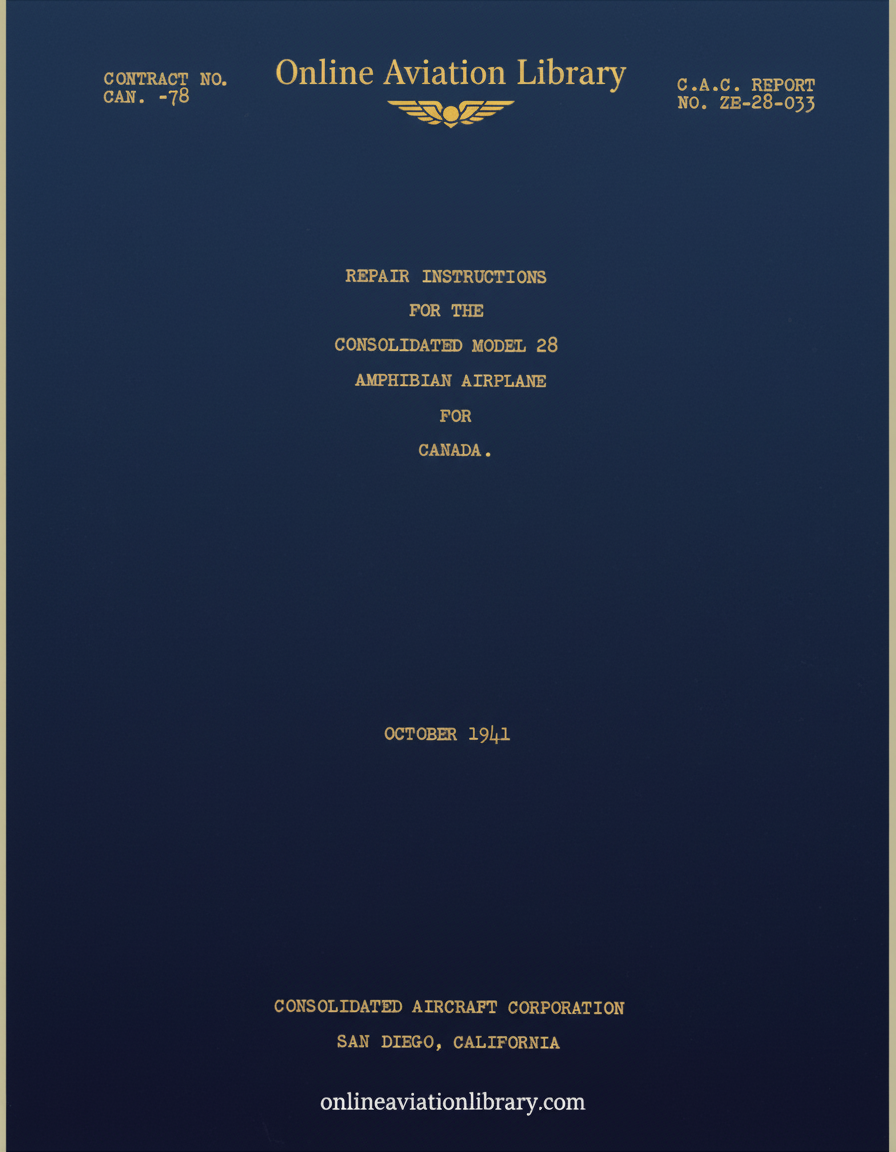 Consolidated Model 28 Amphibian Airplane Repair Instructions Cover Page